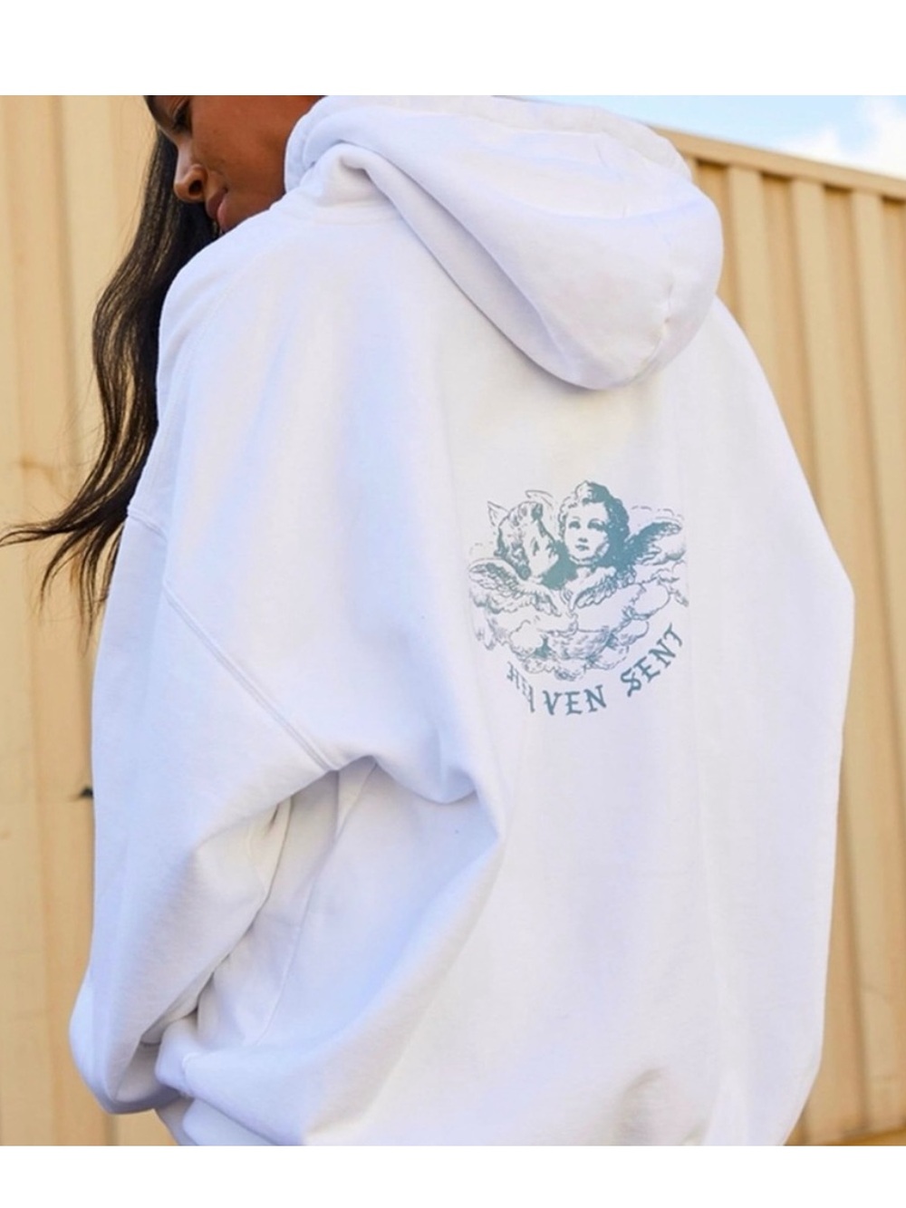 Brandy Melville John Galt Christy Heaven Sent White Graphic Oversized Hoodie OS